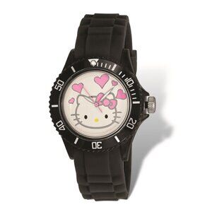 Hello Kitty White Dial Black Silicone Strap Watch